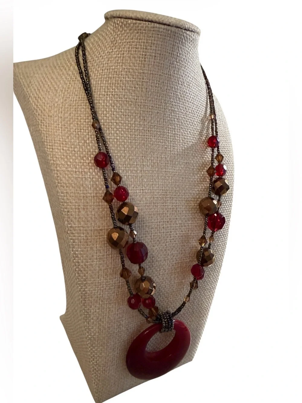 Lia Sophia Cinnabar 🌺 Red Pendant Multi Strand Beaded Statement Necklace